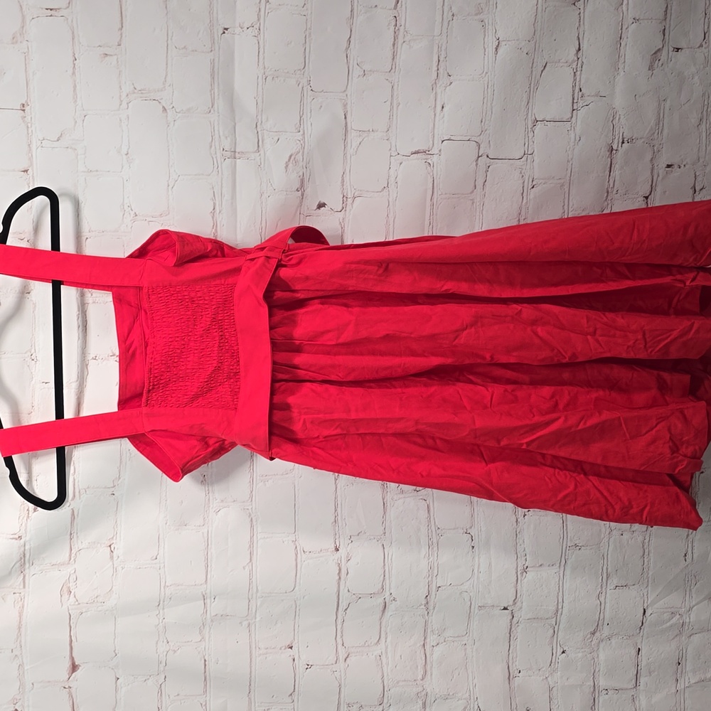 Oddy Red Cotton Polyester Elastic Bust Midi Apron Dress Womens Size Large NWT - Picture 6 of 11